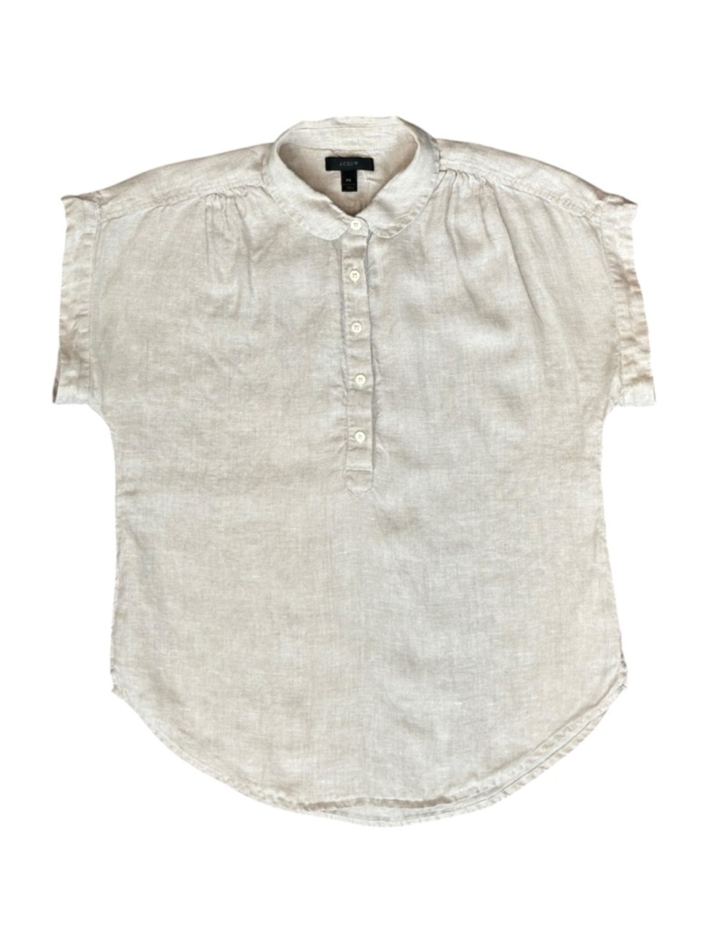 J.Crew 100% Linen Short Sleeve Button Popover Top Natural Beige Petite Small PS